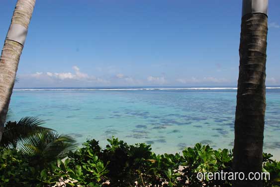 view from the whitesands veranda out to the beachfront lagoon, rarotonga, cook islands