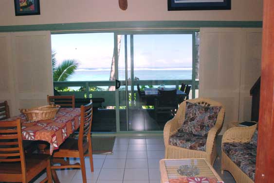 the livingarea at Whitesands vacation rental with sliding doors out to the veranda