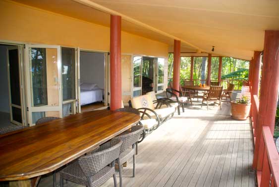 Massive veranda at Muri Garden Lodge, Rarotonga, Cook Islands