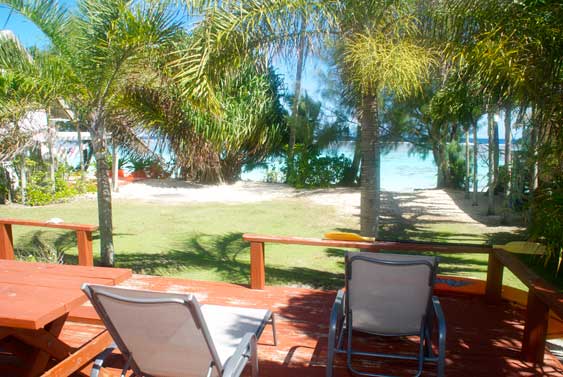 The beach side of the bungalow has a wide wood decking which is an ideal spot