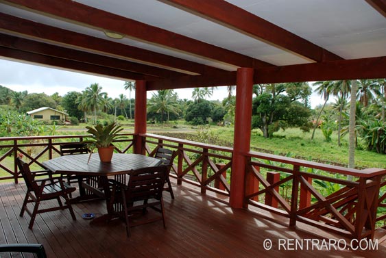 Muri Views' enormous covered balcony take in the vista of the surrounding Noni and Taro plantations