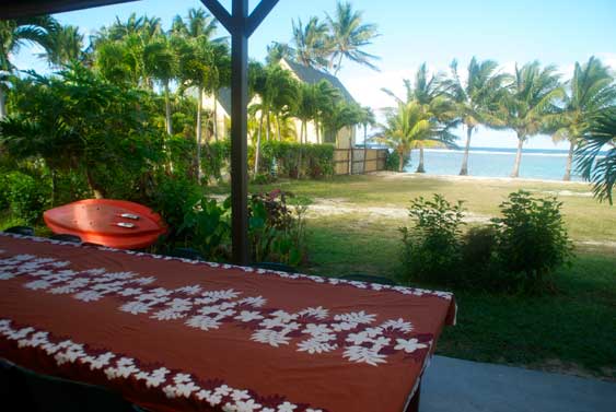 View from the veranda to the yard and lagoon