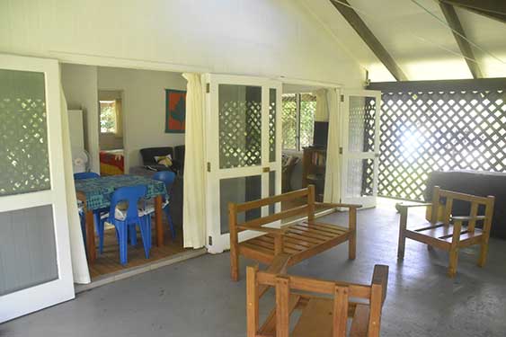 The covered veranda has a lot of space