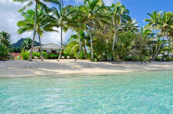 view of the home from the lagoon at Areora Beachfront Escape, Rarotonga, Titikaveka