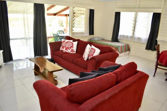 alternate view of living room at Macs Shack, Rarotonga Cook Islands