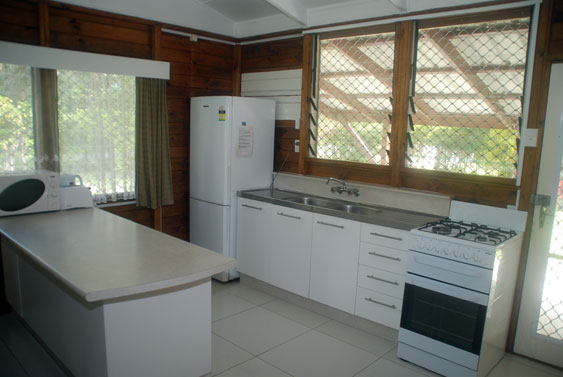 roomy kitchen area at Macs Shack, Titikaveka