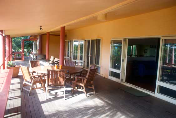 Massive veranda at Muri Garden Lodge, Rarotonga, Cook Islands
