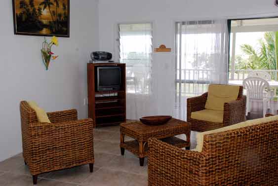 Living area with TV at Ocean View, Rarotonga, Cook Islands