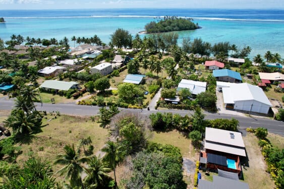 Air view house with lagoon